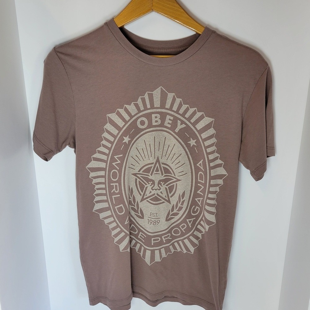 Obey Worldwide Propaganda Graphic T-Shirt Brown Star Logo Mens Medium